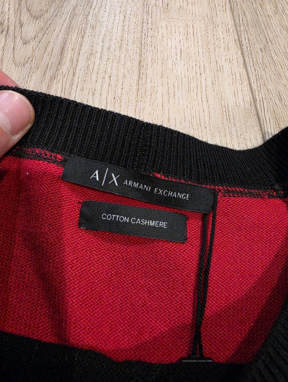 A|X Armani Exchange Cotton Cashmere Colorblock Sweater Black Red White L - Picture 2 of 4